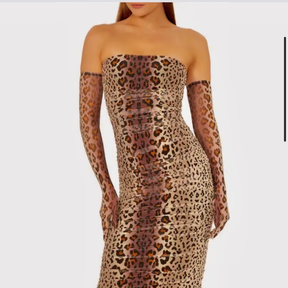 NWT AFRM Joey Leopard Midi Dress with Gloves